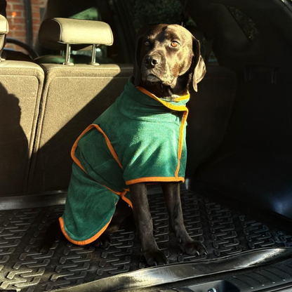 Tragbares Hundebadetuch zum Trocknen – Waldgrün/Orange