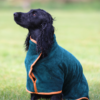 Tragbares Hundebadetuch zum Trocknen – Waldgrün/Orange